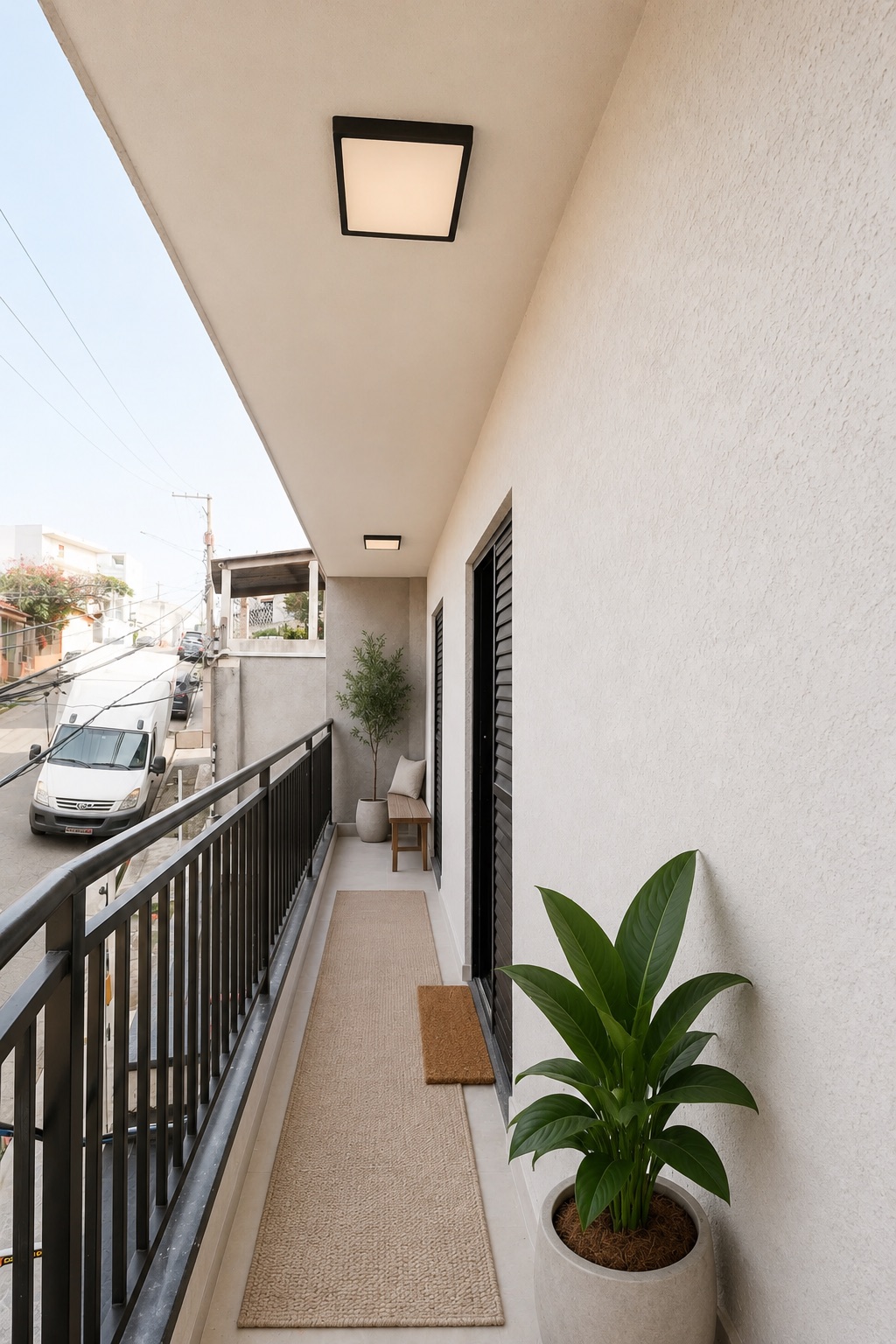 Sugestão de decoração da sacada integrada aos dois dormitórios